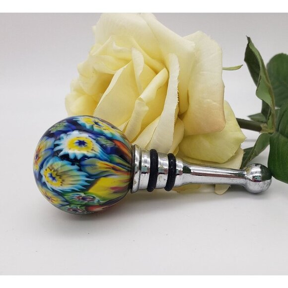 Vintage 1980's Handblown Murano Millefiori Art Glass Wine Bottle Stopper - Picture 9 of 10